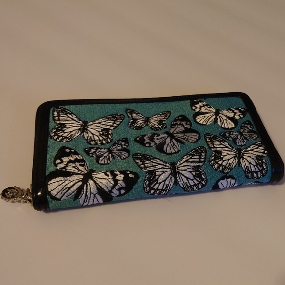 Lulu Guinness Embroidered Butterflies Leather-Lined Zip-Around Wallet Clutch - Picture 1 of 7